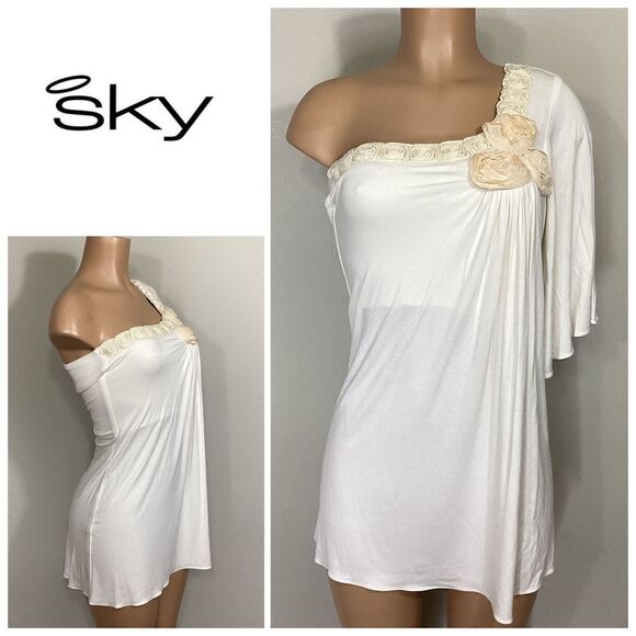 New. SKY ivory one shouldered dress. Retails $224 - Picture 1 of 7